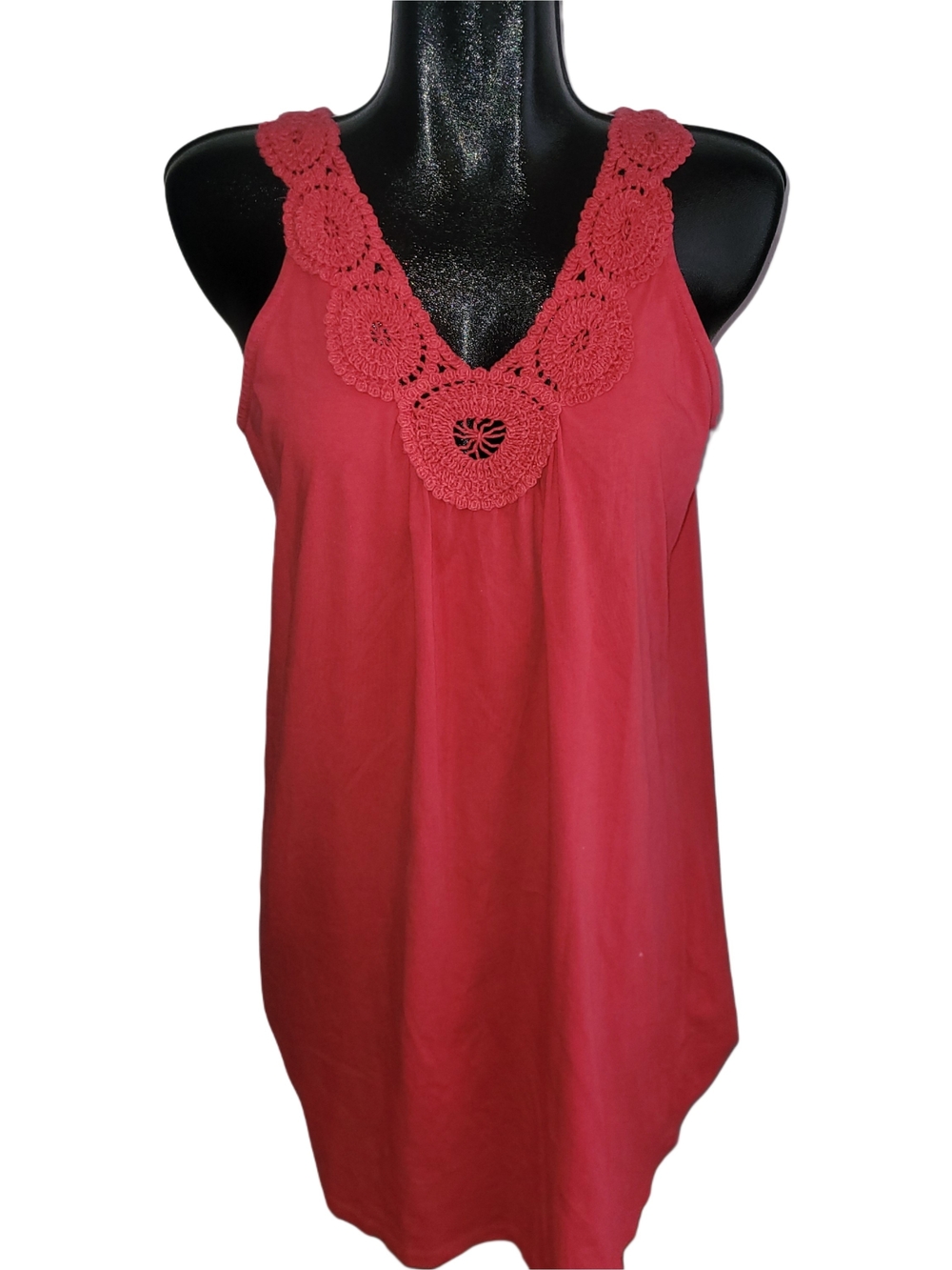 Pure Alfred Sung Women's Red Crochet Trim V-Neck Shift Summer Dress Size L